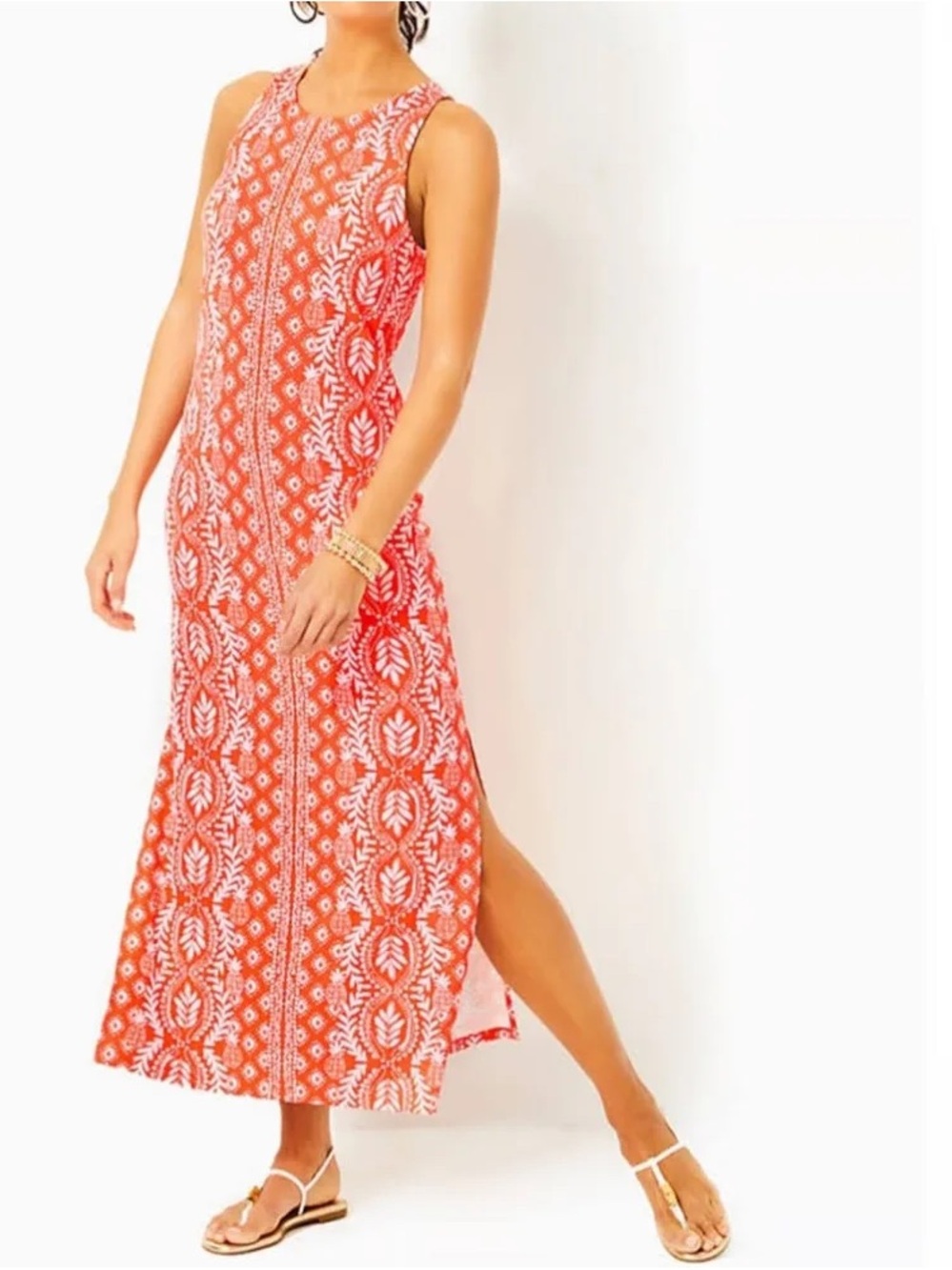 Lilly Pulitzer NWT Ulla Maxi Built-In-Bra Dress in orange/white pattern size XL - Picture 6 of 10